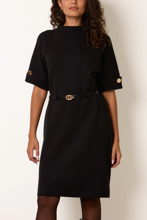 Elegant Belted Knit Short Sleeve Dress