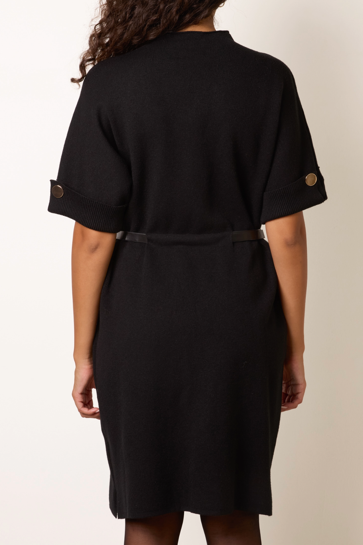 Elegant Belted Knit Short Sleeve Dress