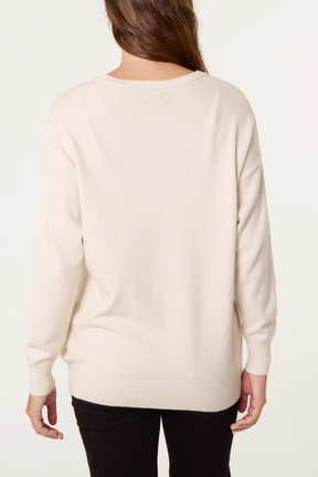 Ribbed Round Neck Knit Jumper