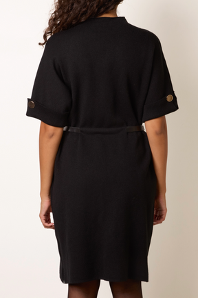 Elegant Belted Knit Short Sleeve Dress