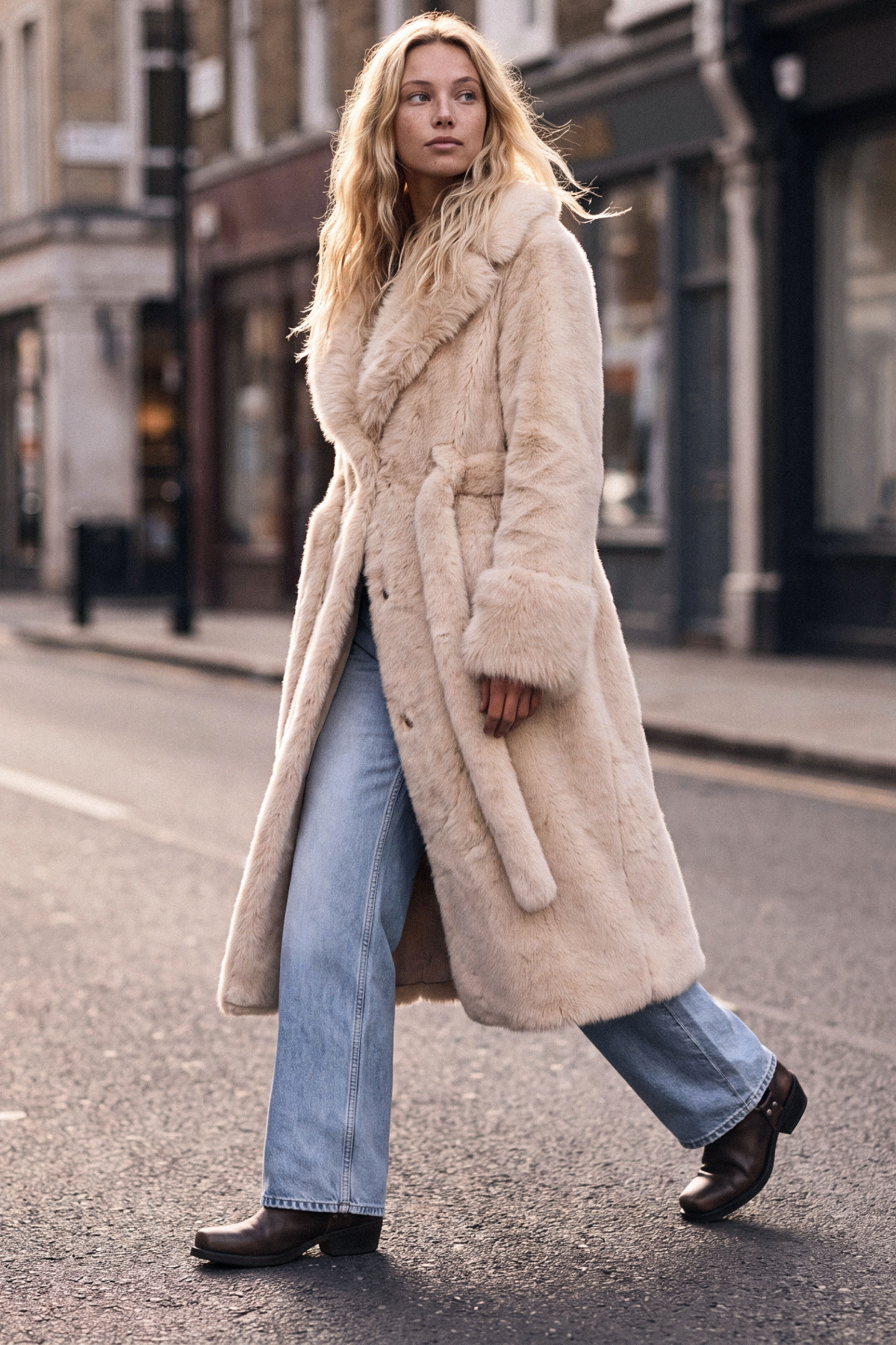 Faux Fur Belted Longline Coat