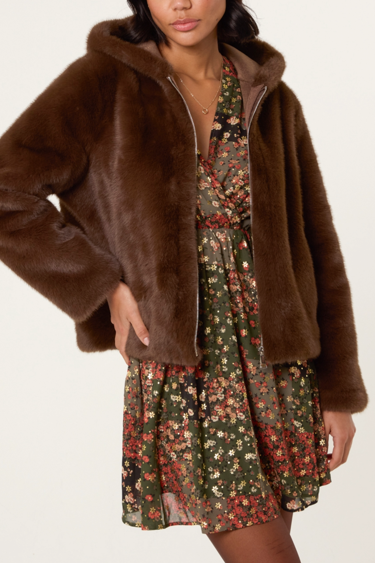 Zip-Through Faux Fur Jacket