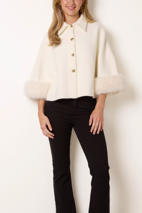 Golden Buttons Faux Fur Cape