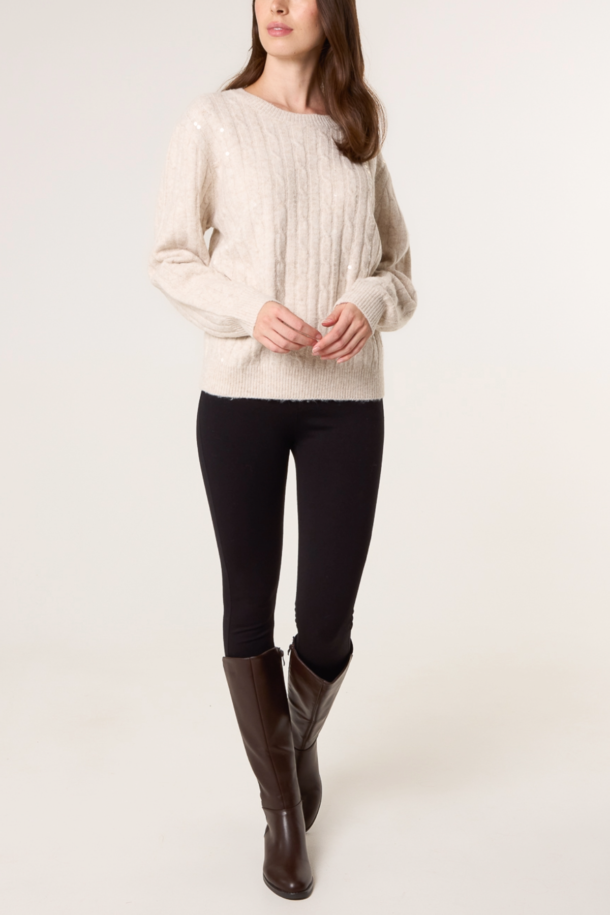 Dainty Sequins Round Neck Knit Jumper