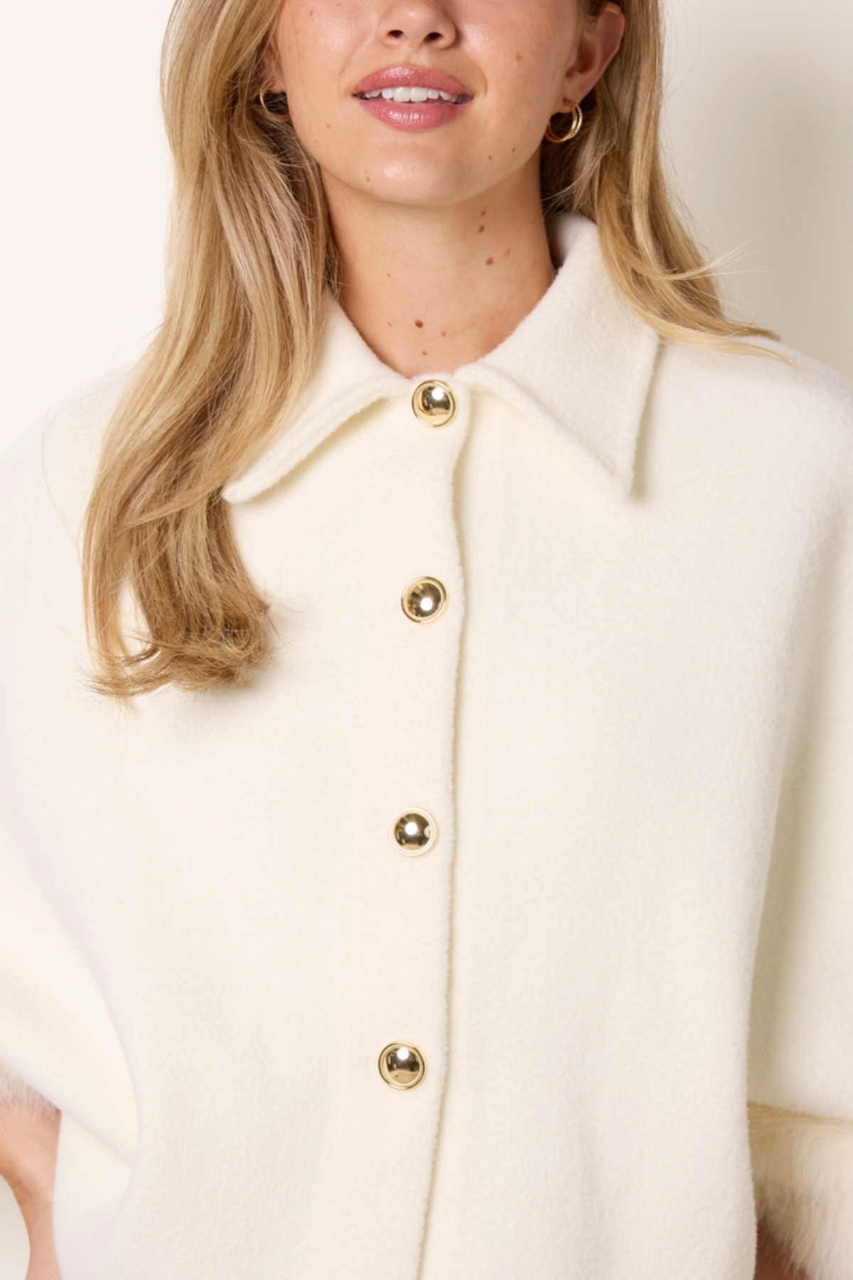 Golden Buttons Faux Fur Cape