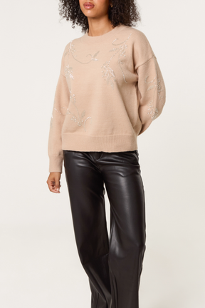 Sparkling Leaf Sequin Jumper
