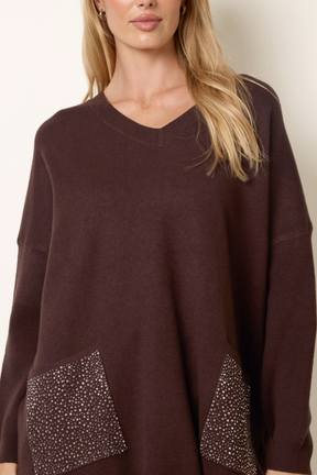 Embellished Diamante Front Pocket Jumper