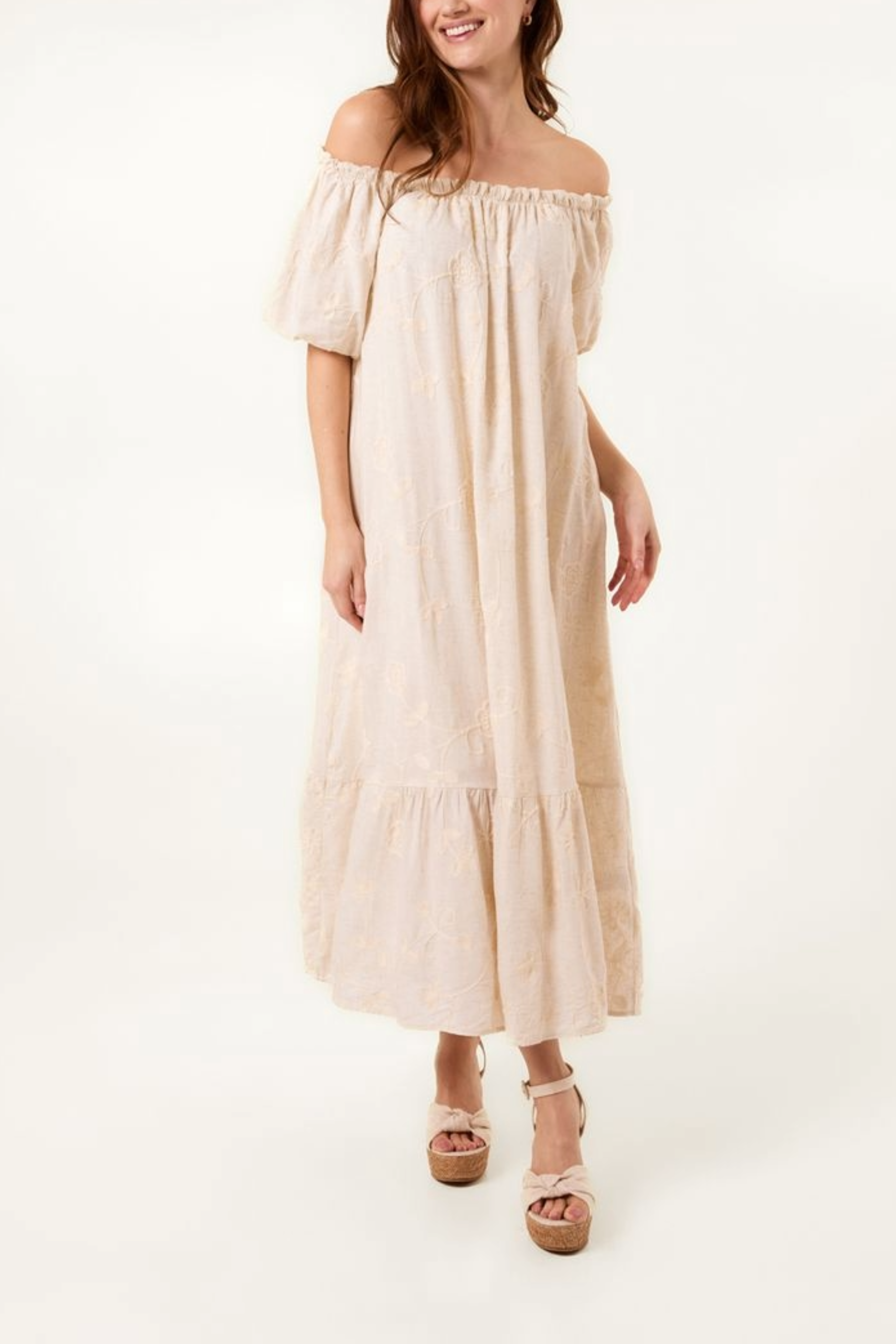 Bardot Embroidery Linen Maxi Dress