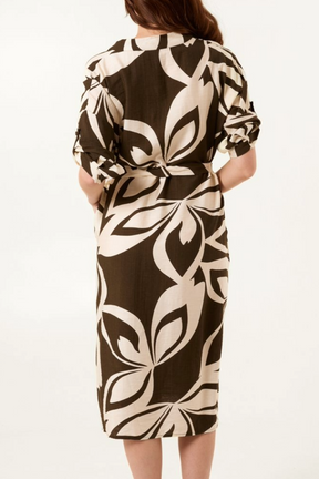 Leaf Print Tie Front Relaxed Dress