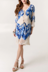 Leaf Embroidery Crochet & Tassel Tunic Dress