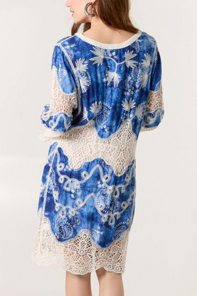 Leaf Embroidery Crochet & Tassel Tunic Dress