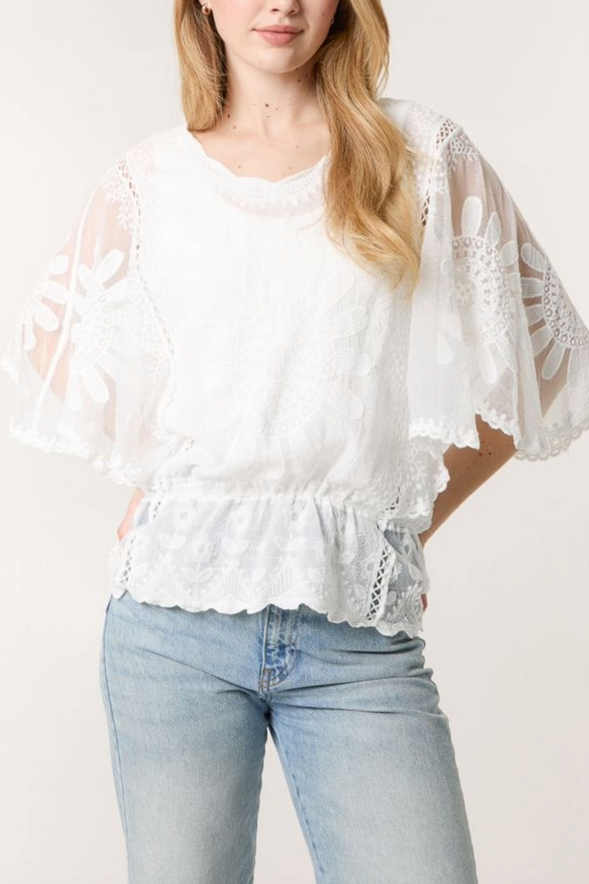 Sun Flower Lace Sleeve Blouse