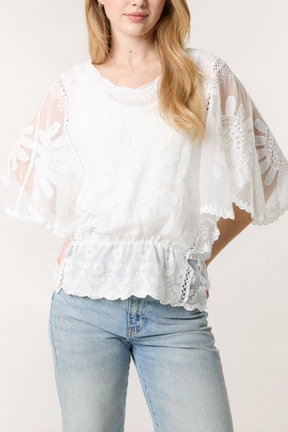 Sun Flower Lace Sleeve Blouse