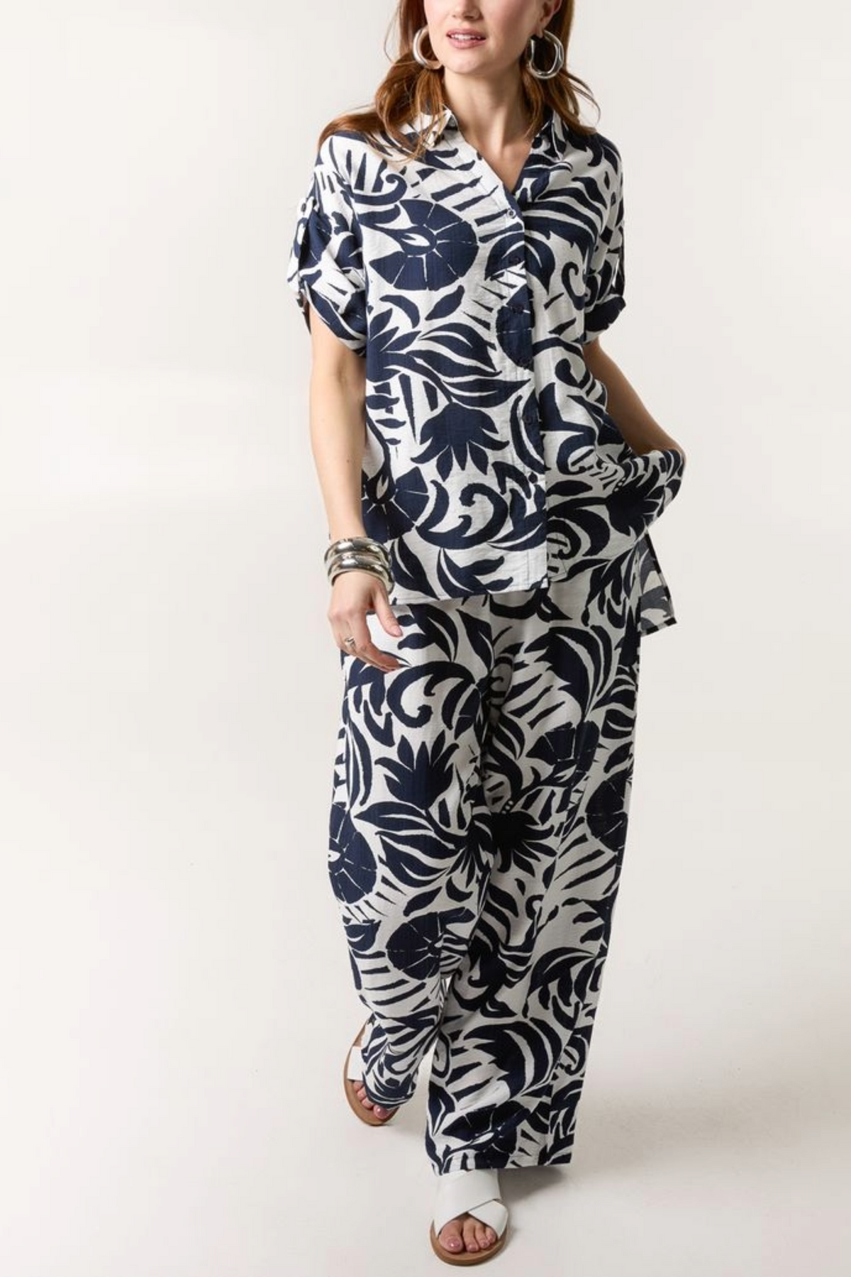 Abstract Leaf Print Shirt & Trouser Set