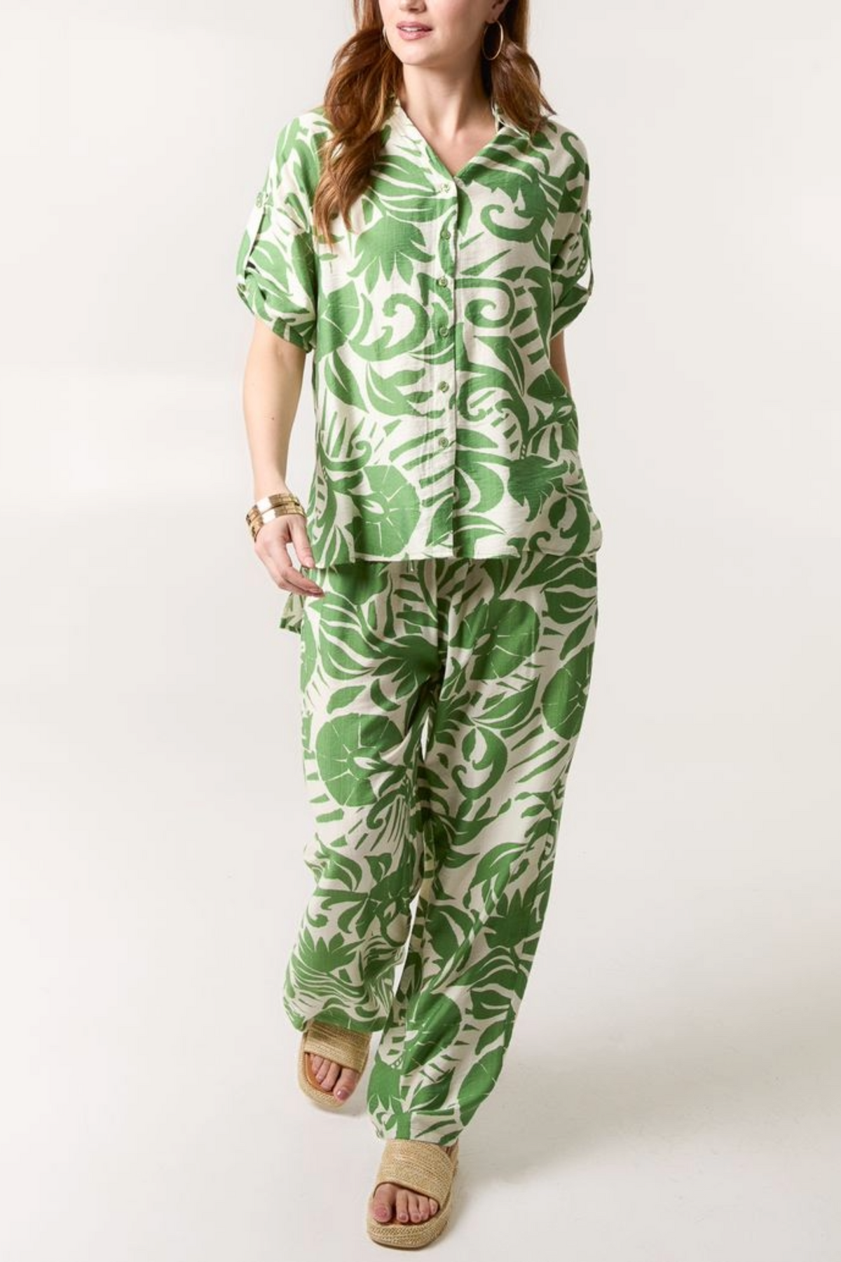 Abstract Leaf Print Shirt & Trouser Set