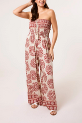 Printed Shirred Bandeau Jumpsuit