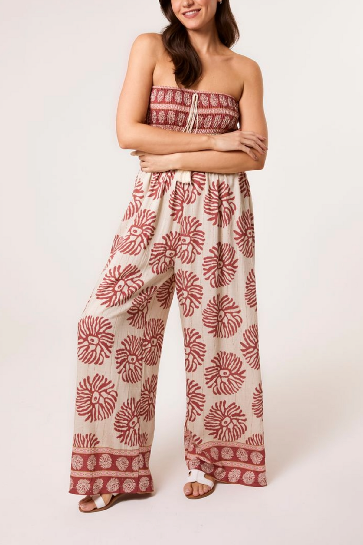 Printed Shirred Bandeau Jumpsuit