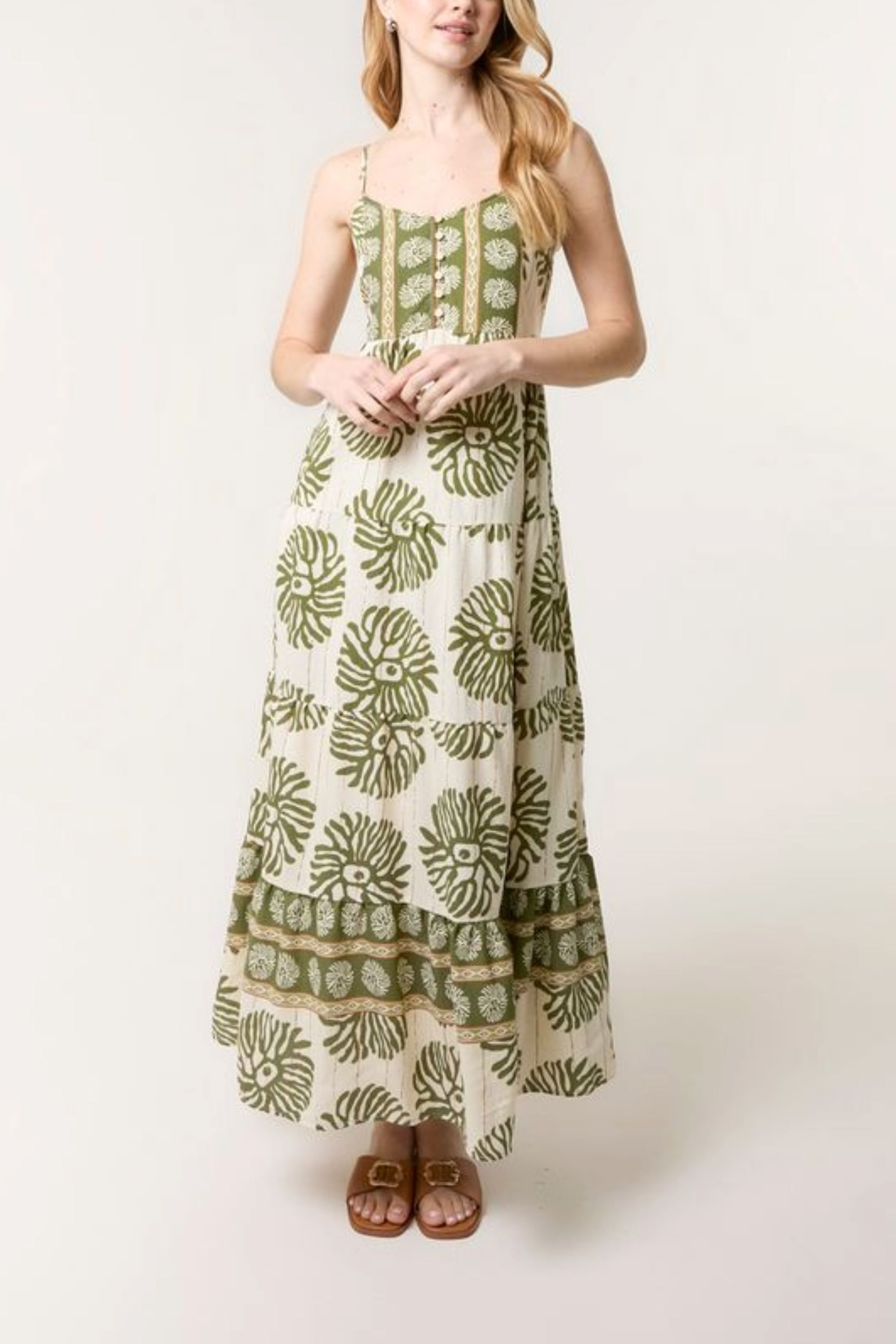 Printed & Gold Detail Strappy Dress