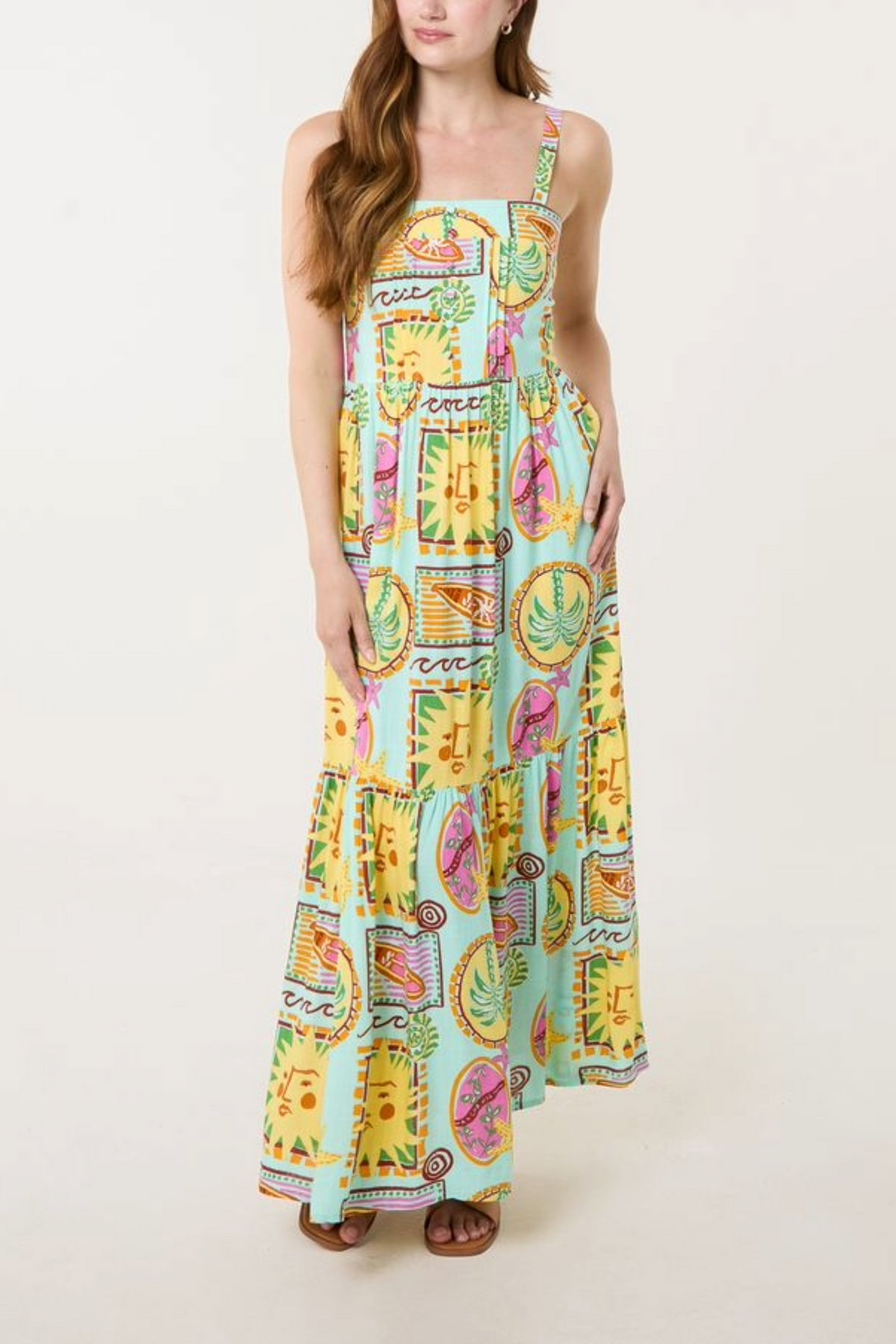 Holiday Print Strappy Maxi Dress