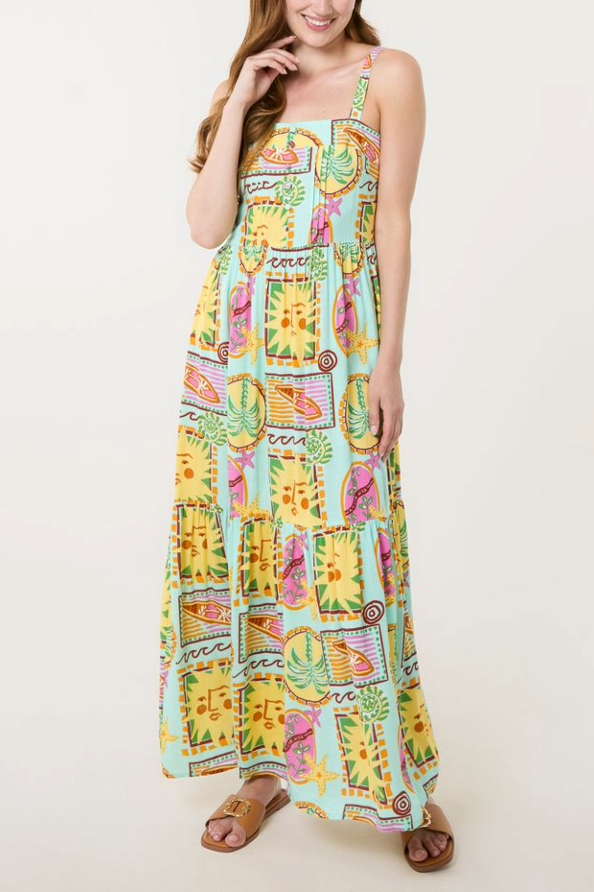 Holiday Print Strappy Maxi Dress