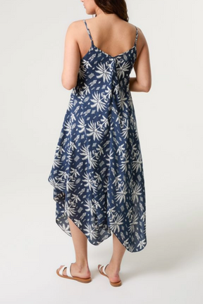Palm Tree Print Hanky Hem Dress