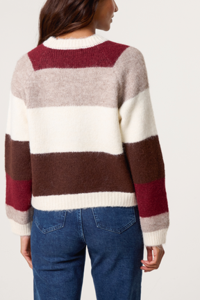 Striped Flower Button Knit Cardigan