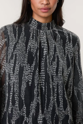 Snake Print High Neck Puffball Blouse