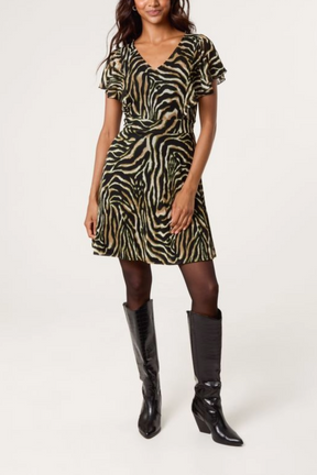 Zebra Print Flutter Sleeve Mini Dress