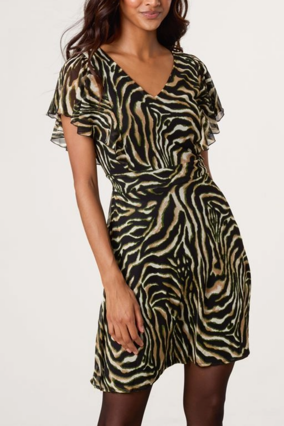 Zebra Print Flutter Sleeve Mini Dress