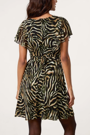 Zebra Print Flutter Sleeve Mini Dress