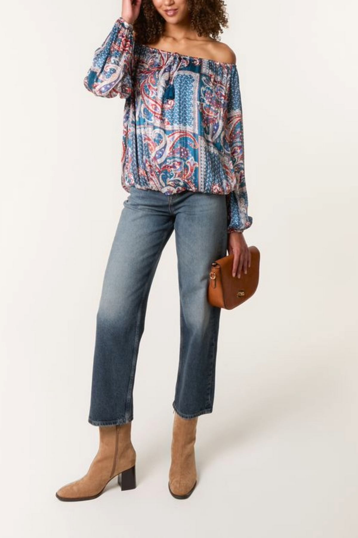 Paisley Print Bardot Puffball Blouse