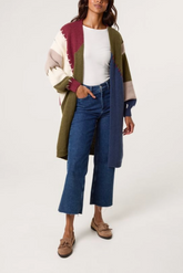 Stitch Hem Knit Colourblock Cardigan