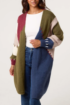 Stitch Hem Knit Colourblock Cardigan