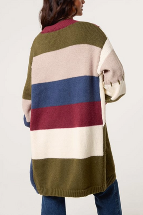 Stitch Hem Knit Colourblock Cardigan