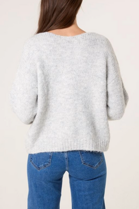 Diamante Bow V-Neck Knit Jumper