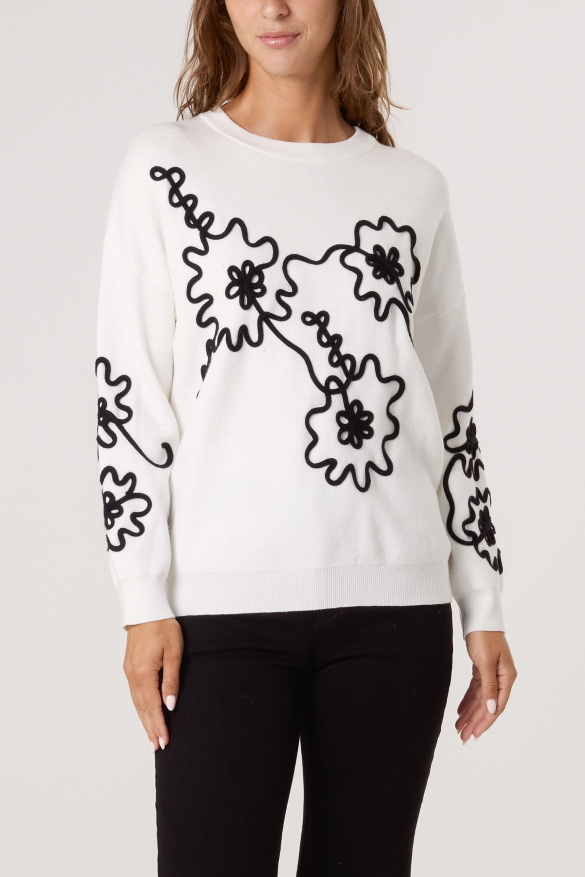 Abstract Floral Embroidered Jumper