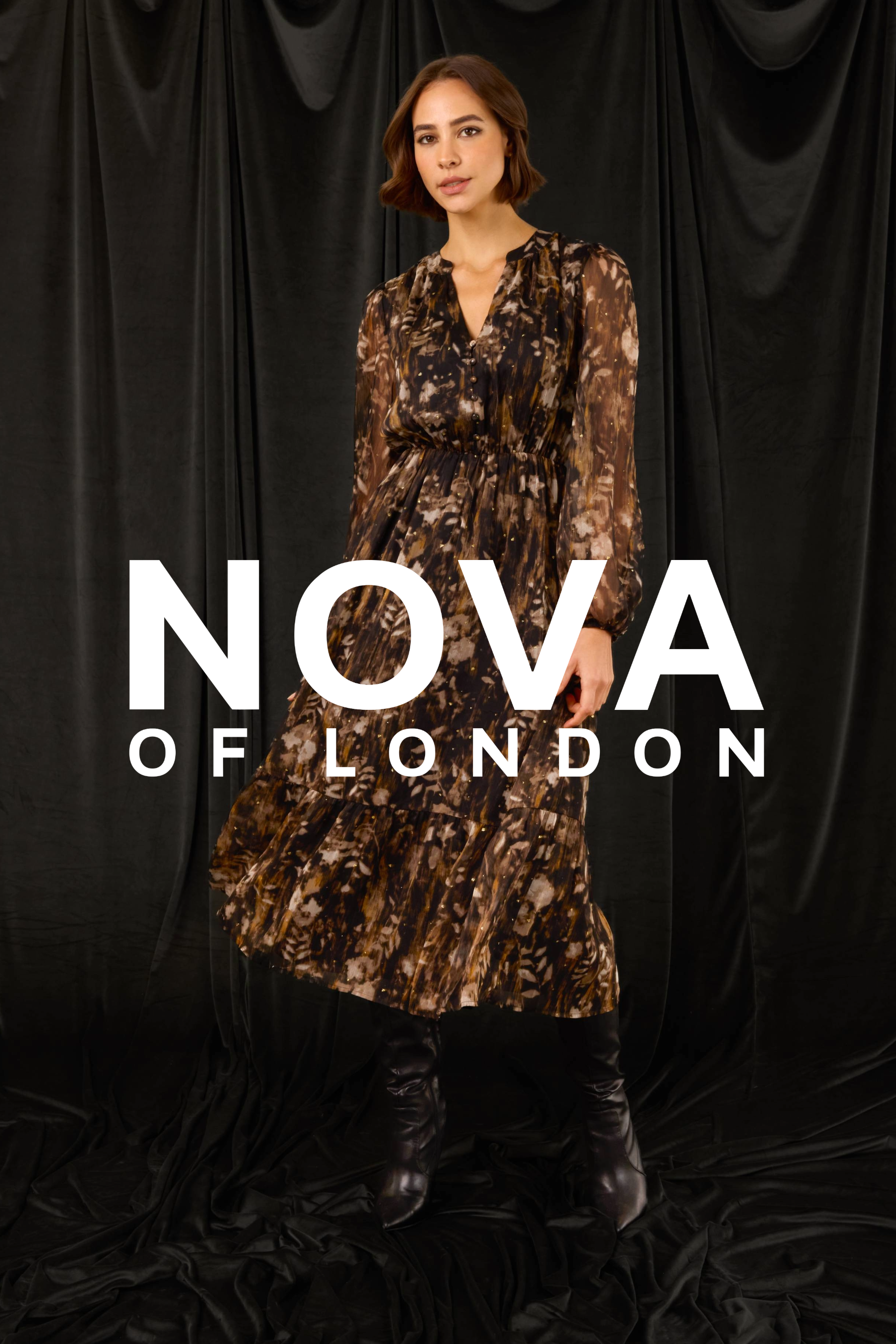Leaf Print Diamante Chiffon Dress