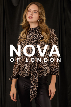 High Tie Neck Diamante Animal Blouse
