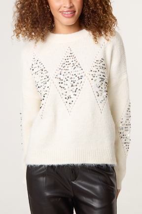 Sequin Diamond Knit Jumper