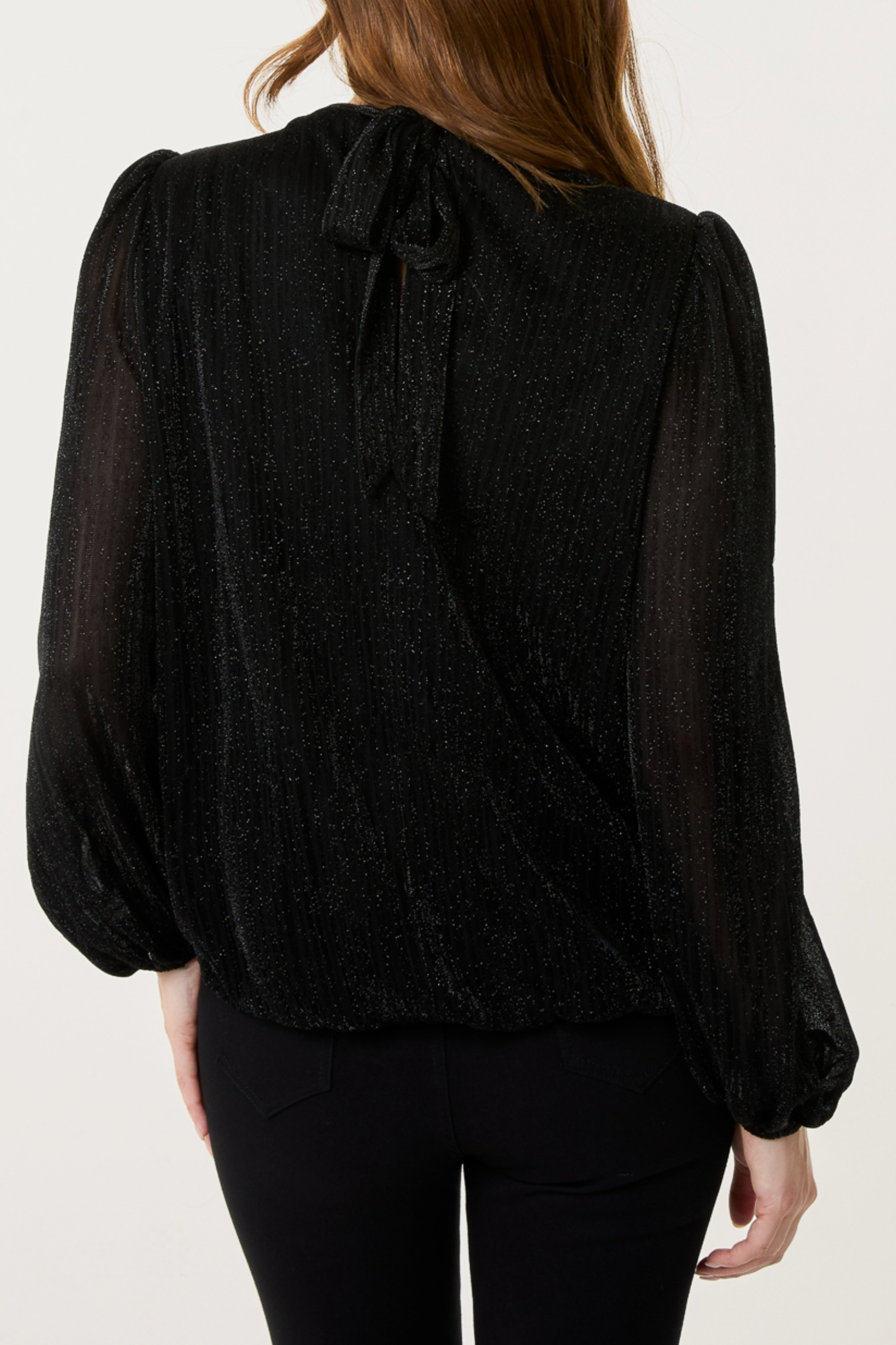 Sparkle Lurex High Neck Puffball Top