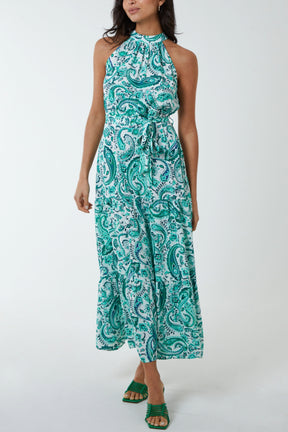 Halterneck Paisley Print Maxi Dress