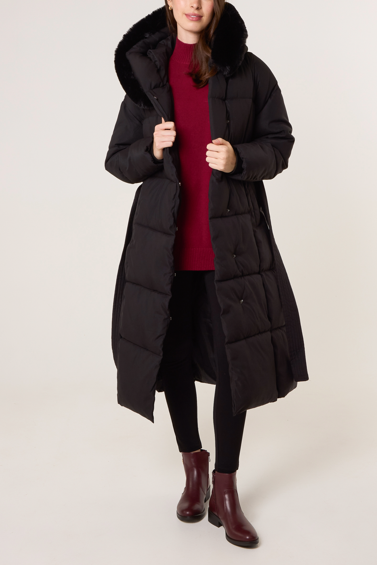 Long Puffer Fur Hood Coat