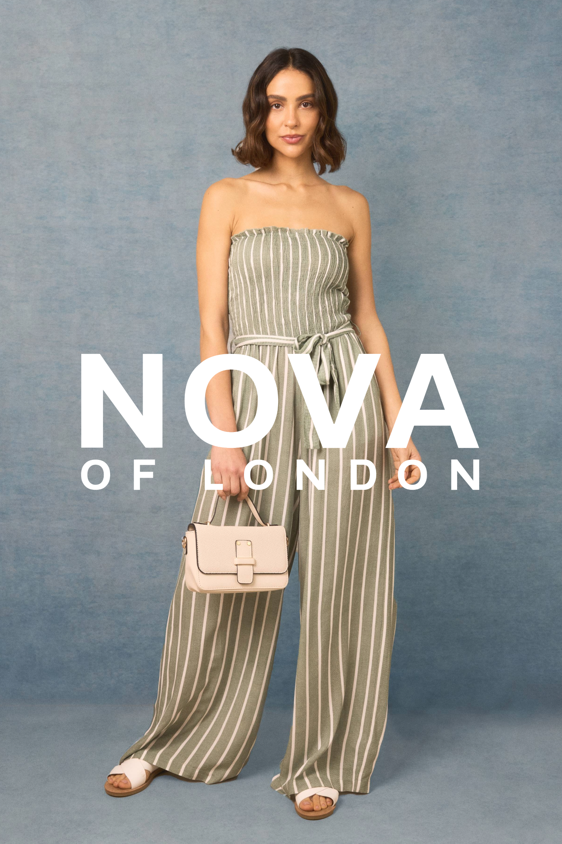 Shirred Tie Neck Striped Jumpsuit
