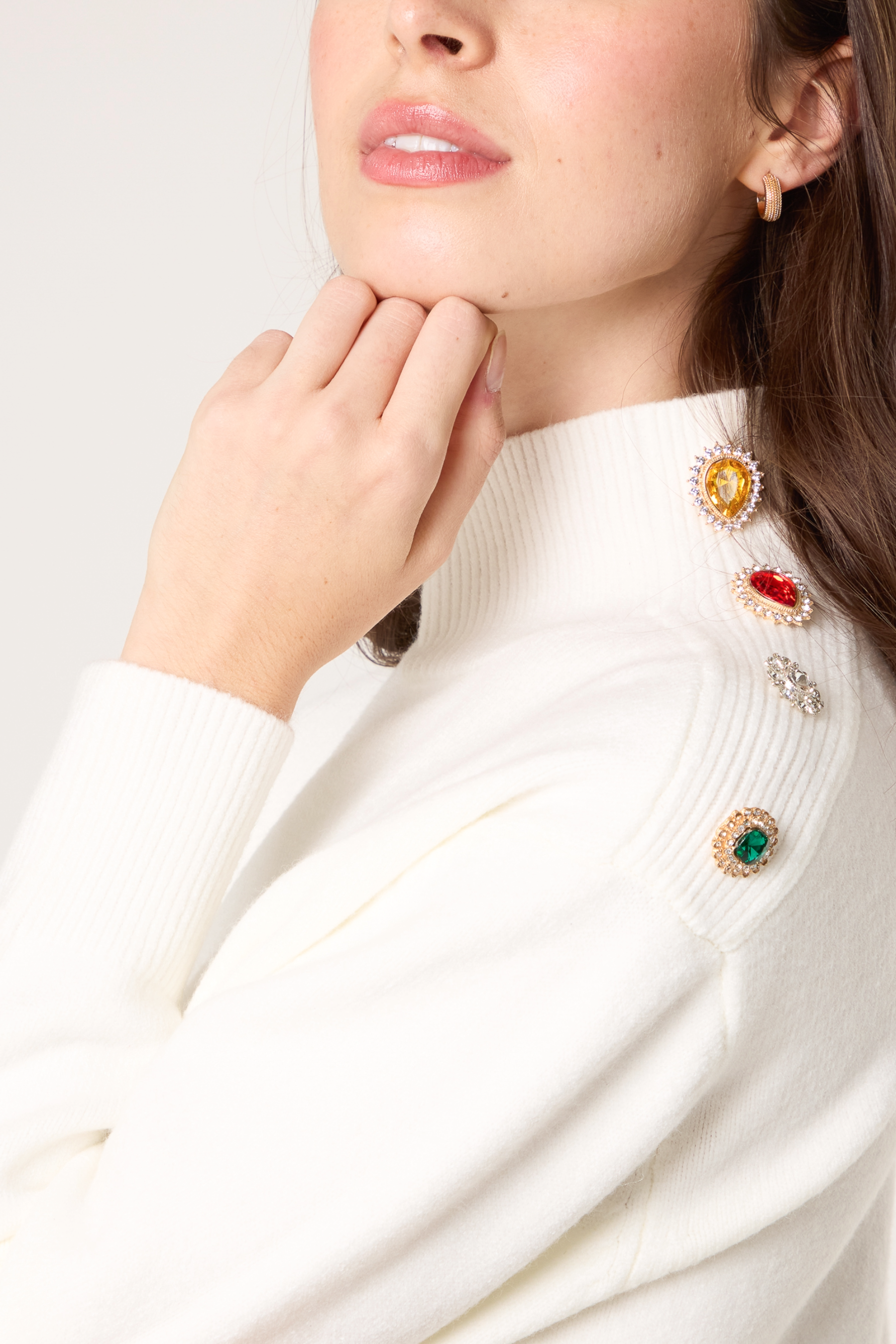 Jewelled Shoulder High Neck Jumper