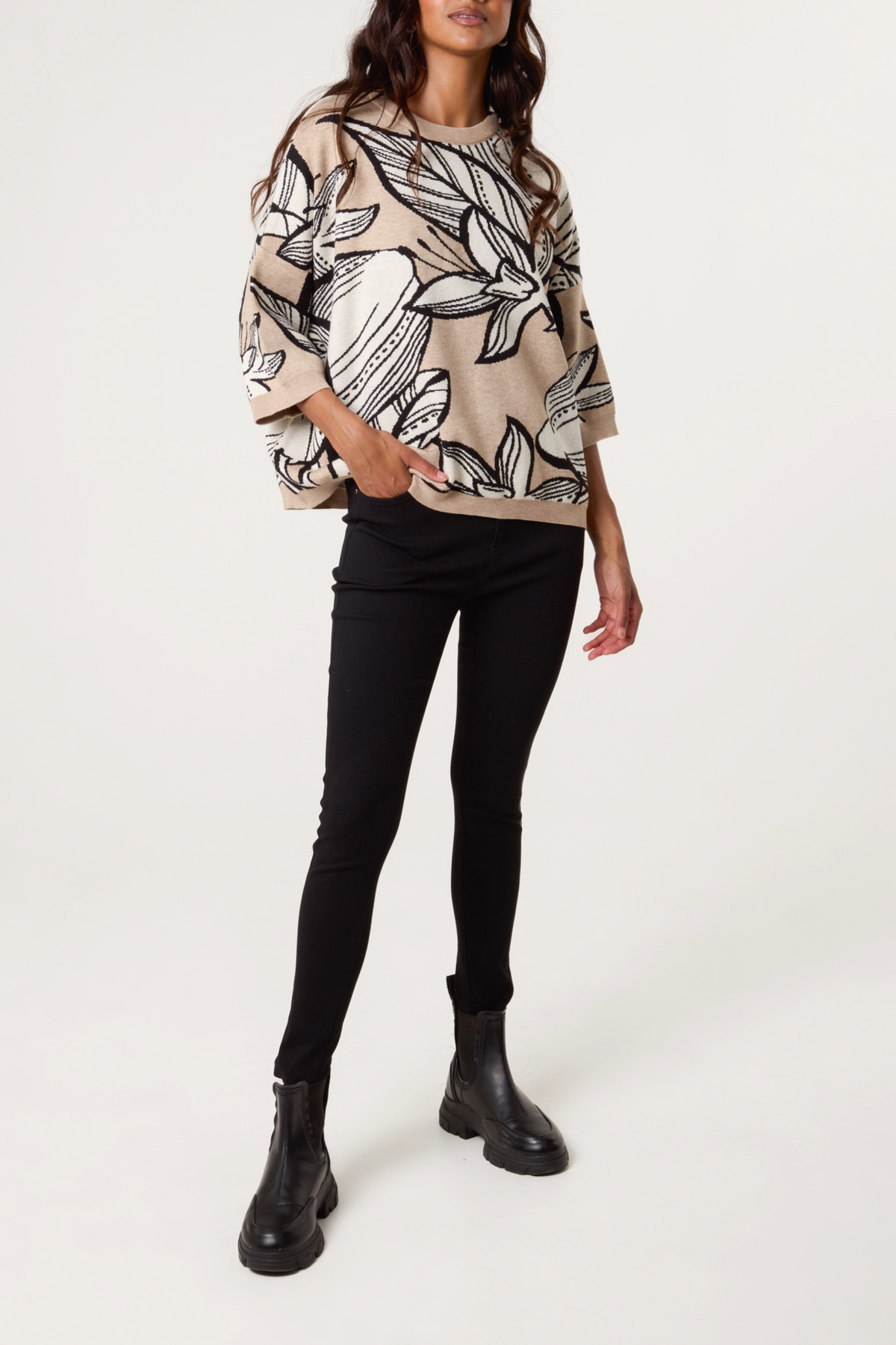 Jacquard Leaf & Flower Knit Jumper