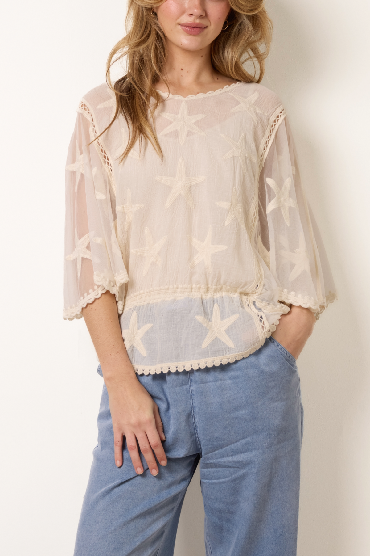 Star Lace Sleeve Blouse