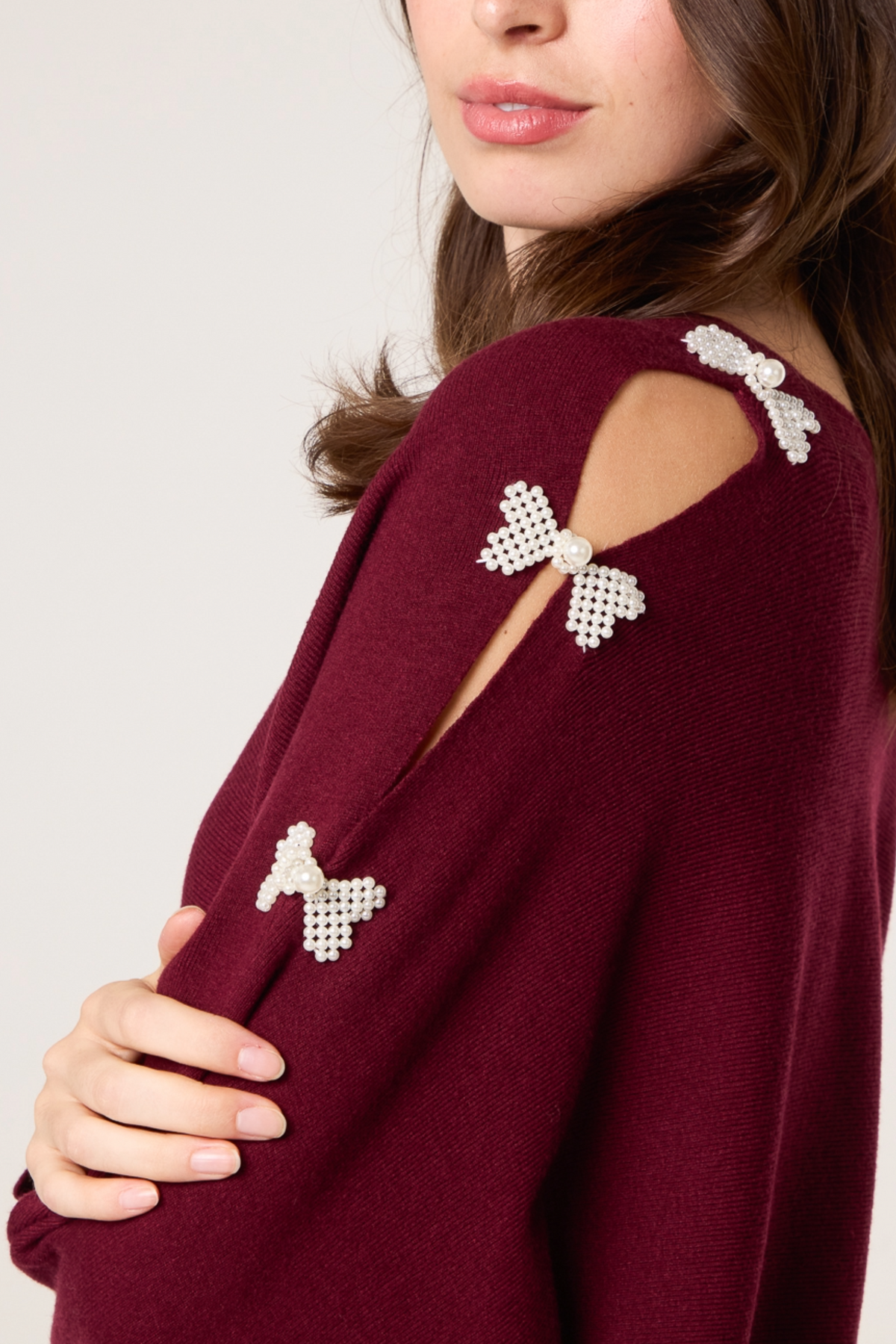 Pearl Bow Cut Out Sleeve Jumper