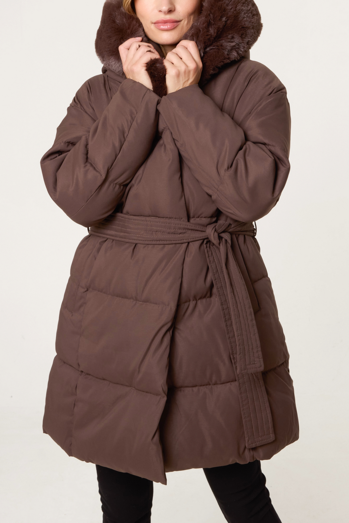 Mid-Length Puffer Fur Hood Coat