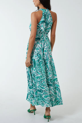 Halterneck Paisley Print Maxi Dress