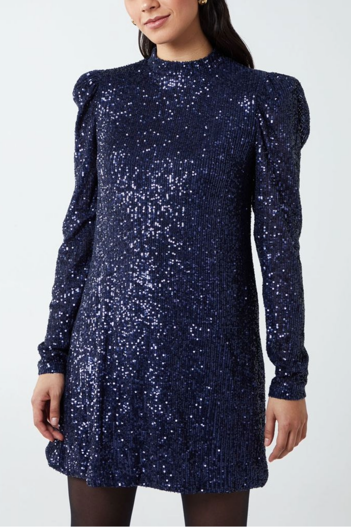 Puff Shoulder Sequin Swing Dress